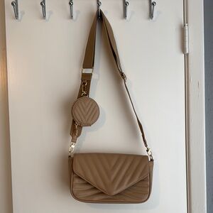 Beige Quilted crossbody/ Shoulder Bag